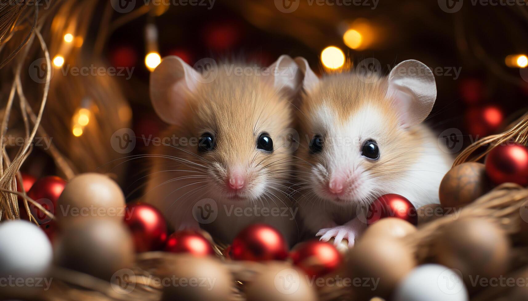 ai généré duveteux mammifère fête Noël avec brillant cadeaux et mignonne animaux domestiques généré par ai photo