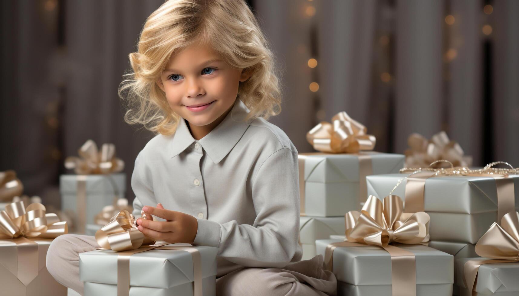 ai généré souriant enfant détient cadeau boîte, apportant joie à fête généré par ai photo