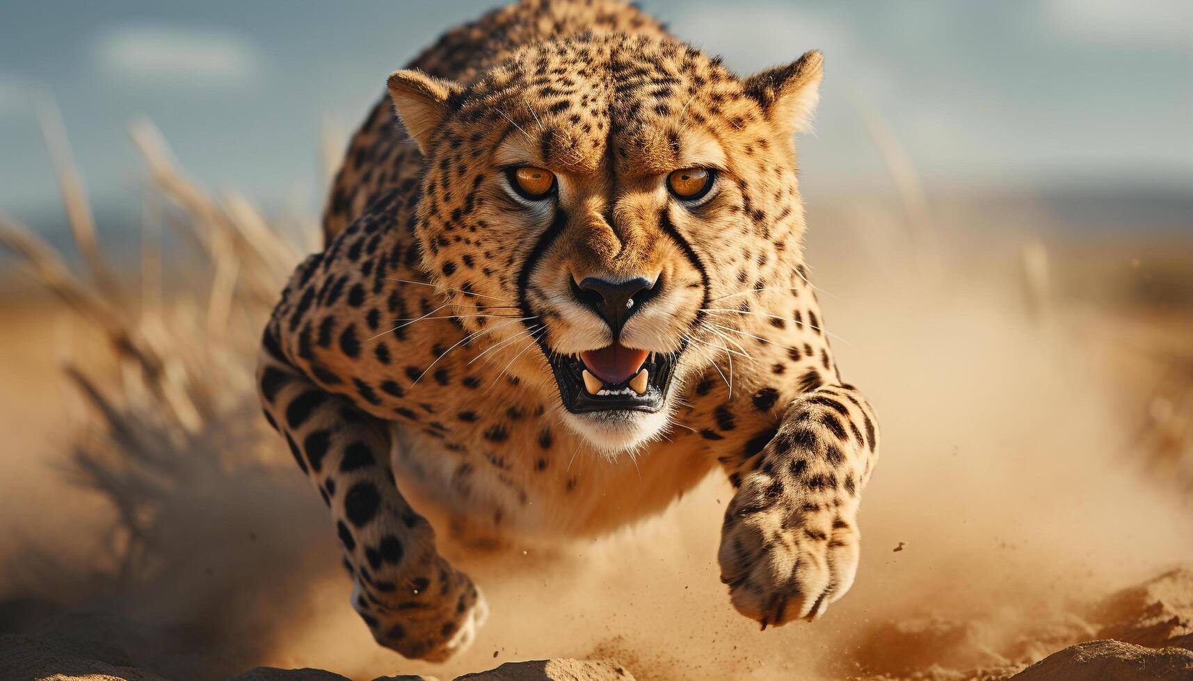 ai généré majestueux guépard en marchant dans le région sauvage, chasse avec la vitesse généré par ai photo