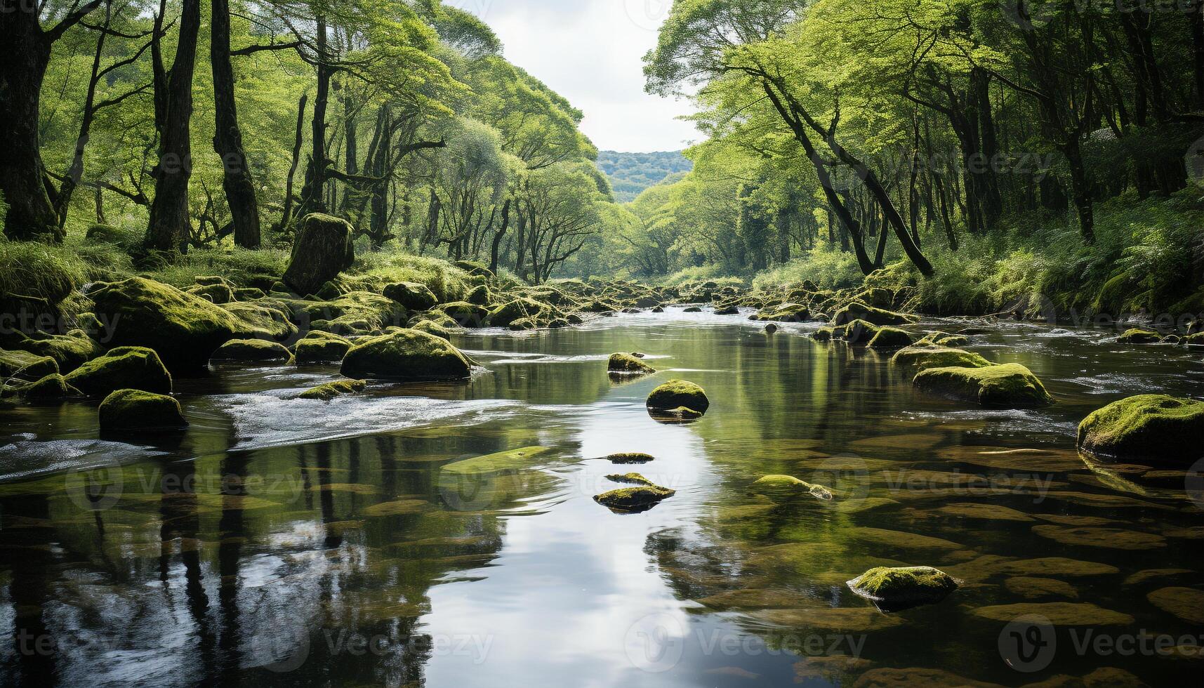 ai généré tranquille scène la nature beauté dans une écoulement l'eau paysage généré par ai photo