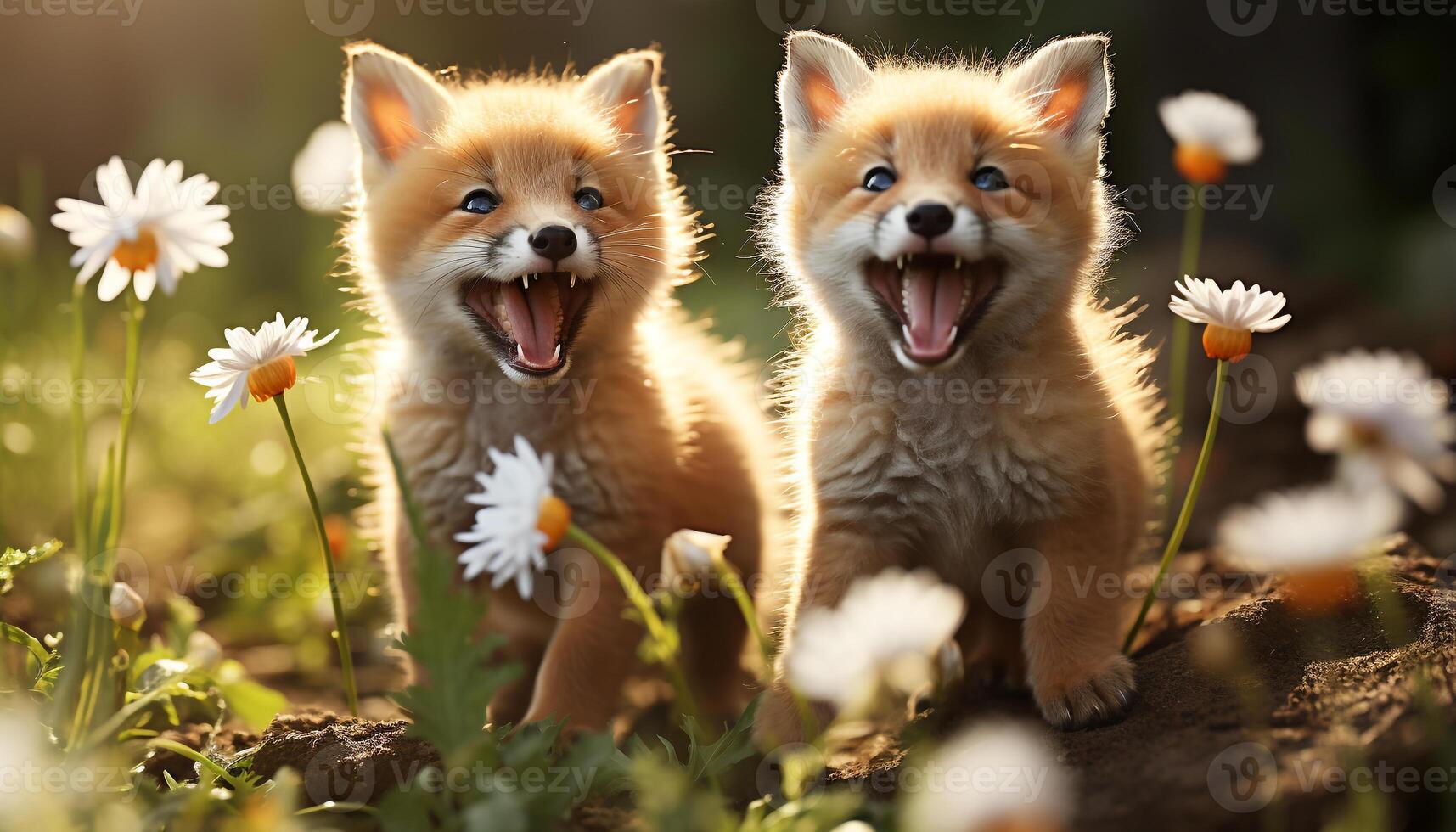 ai généré mignonne chiot séance dans herbe, à la recherche à caméra, en plein air généré par ai photo