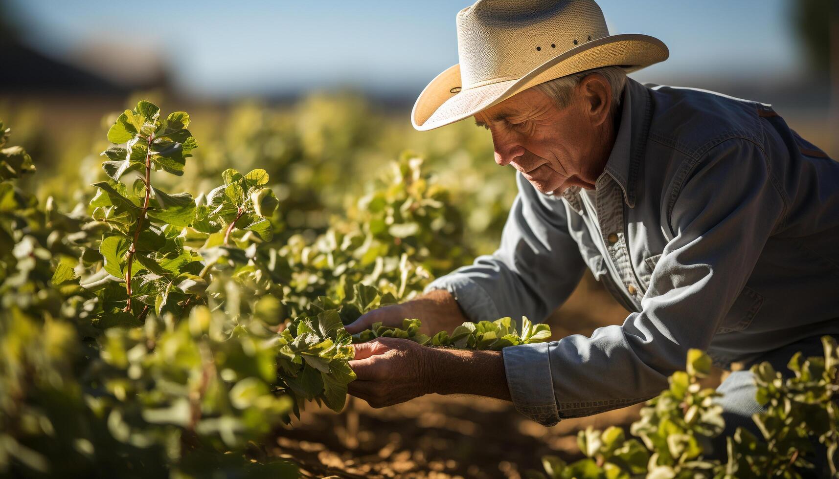 ai généré un Sénior homme, une agriculteur, travail en plein air dans une vignoble généré par ai photo