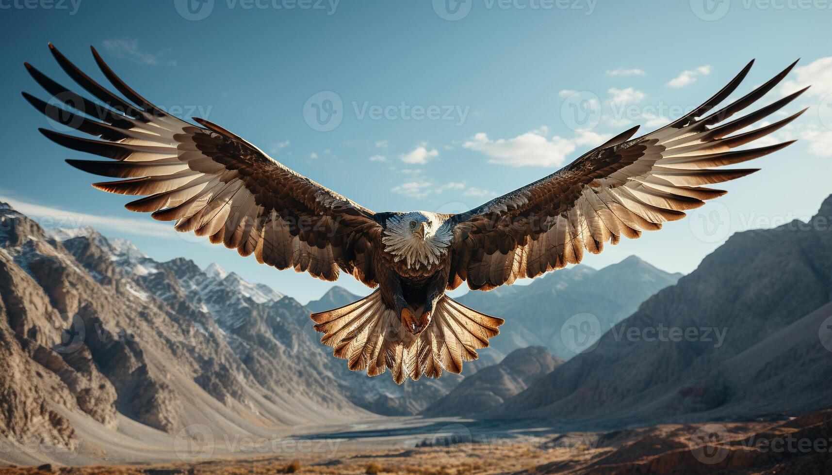 ai généré majestueux oiseau monte en flèche haute au dessus tranquille Montagne intervalle généré par ai photo