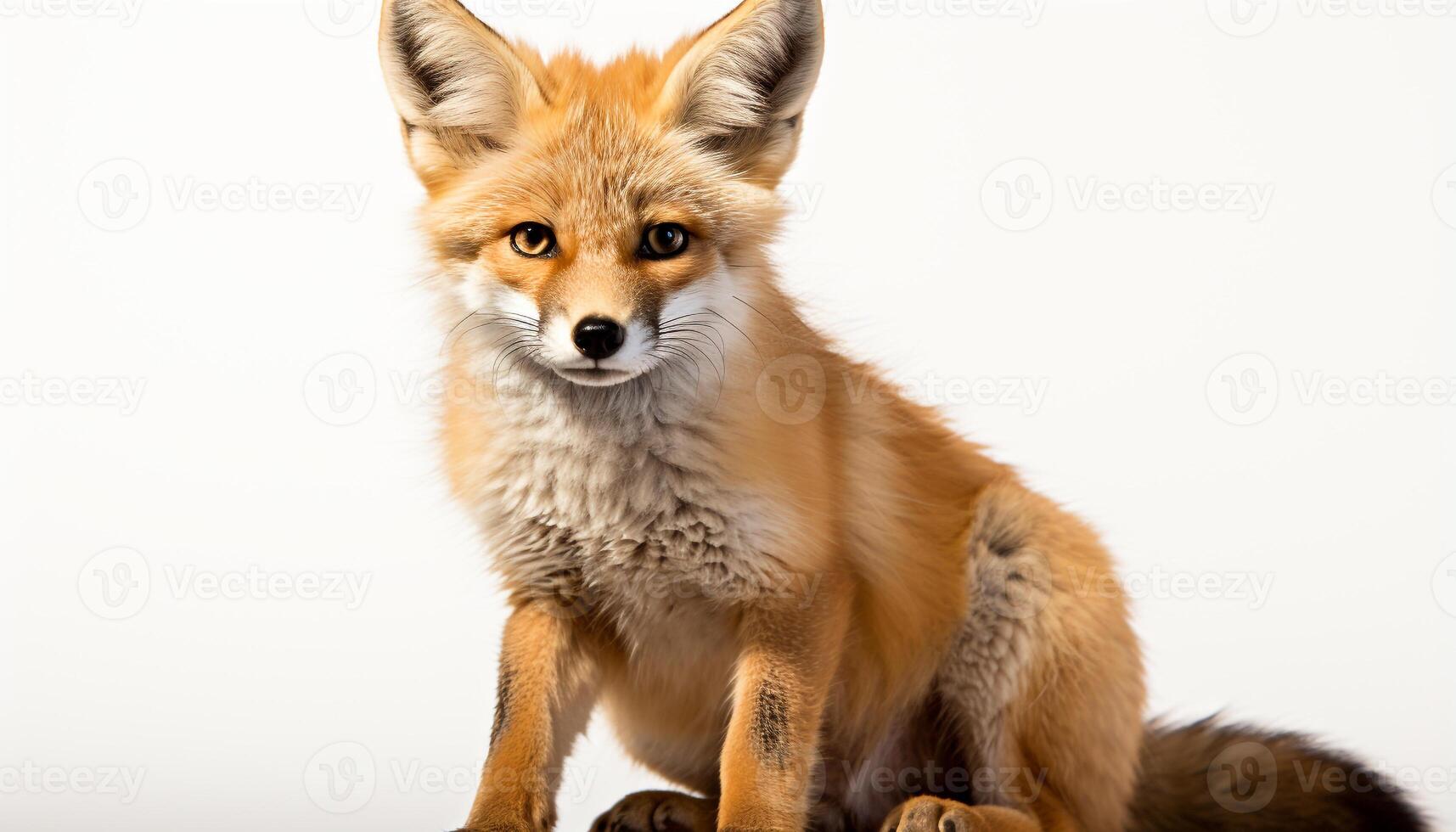 ai généré mignonne rouge Renard séance, à la recherche à caméra, duveteux queue généré par ai photo