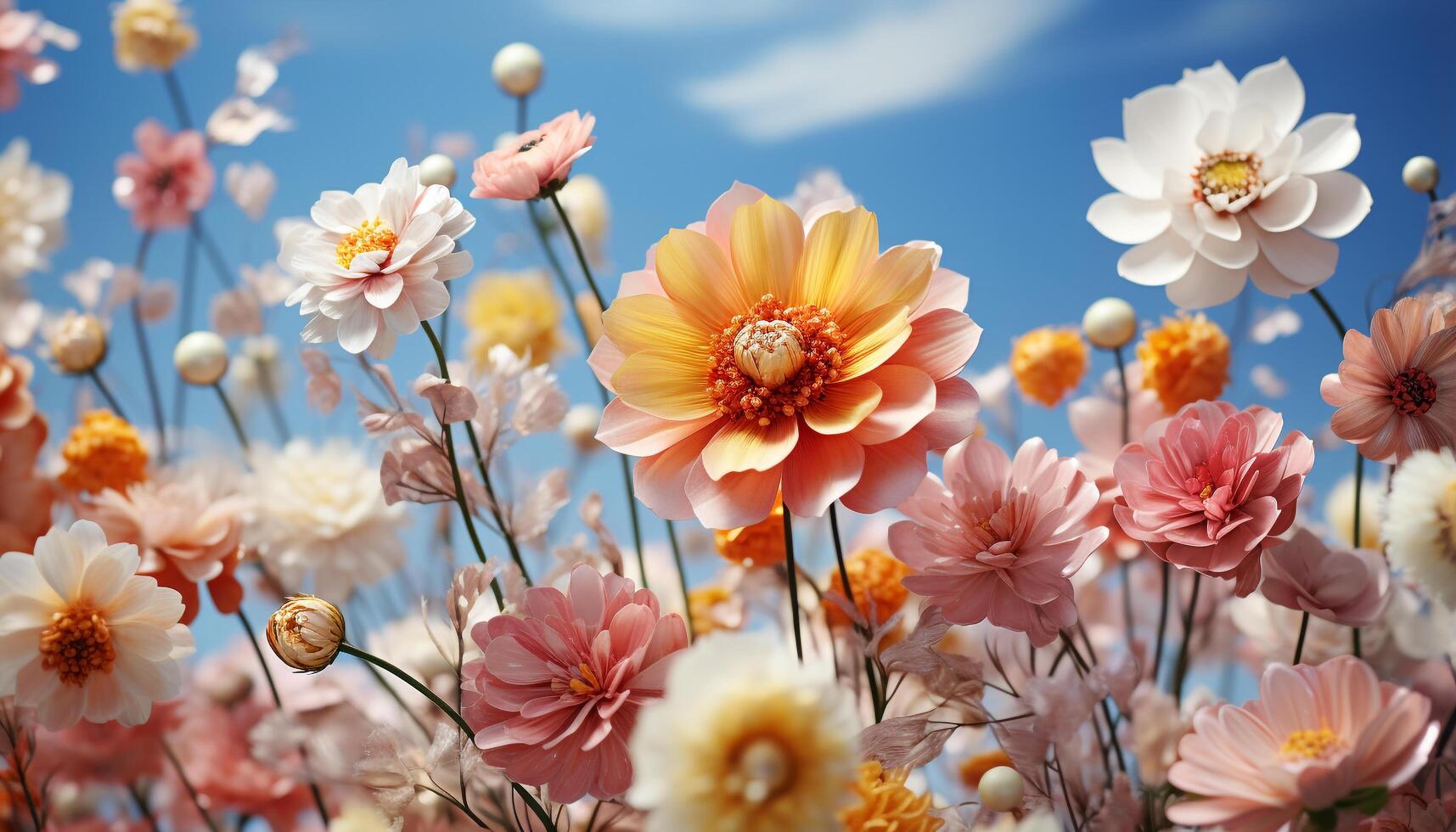 ai généré vibrant Marguerite prairie, une éclater de coloré la nature beauté généré par ai photo