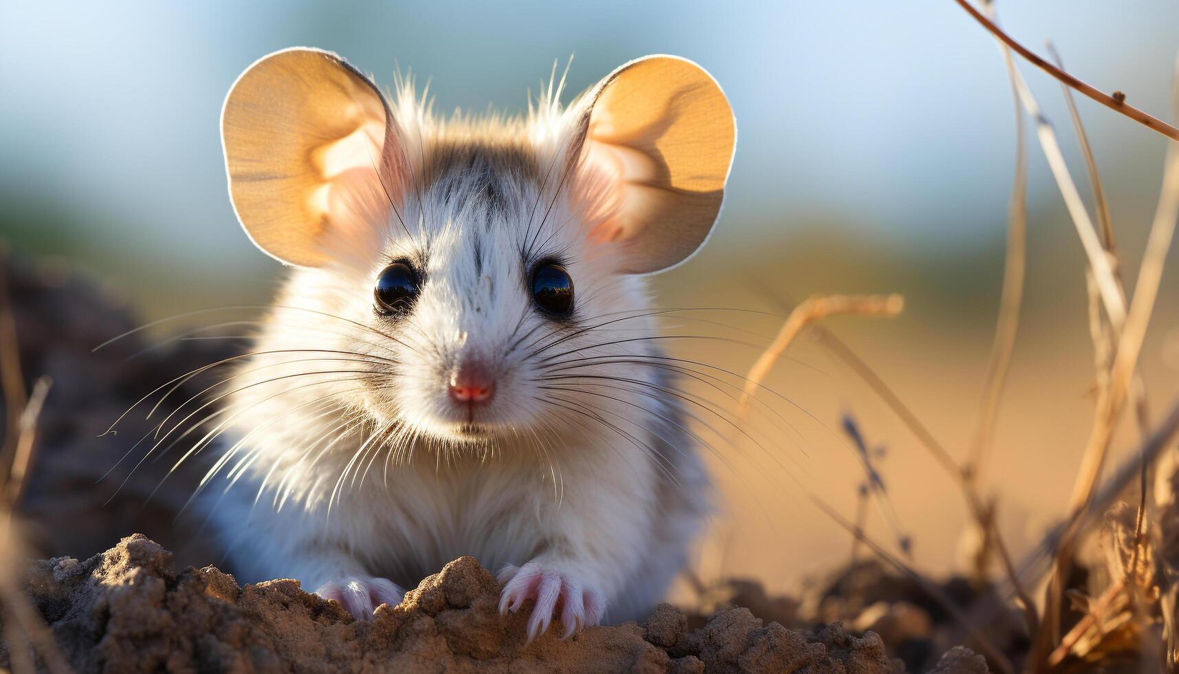 ai généré mignonne petit lapin séance dans le herbe, à la recherche à caméra généré par ai photo