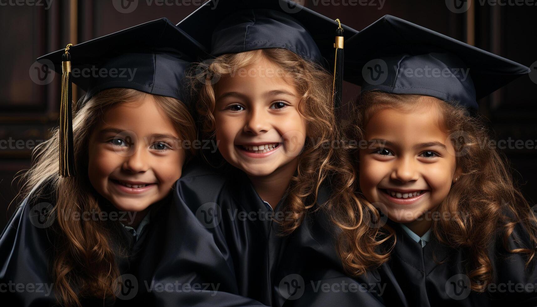 ai généré souriant les filles dans l'obtention du diplôme robes célébrer Succès et relation amicale généré par ai photo