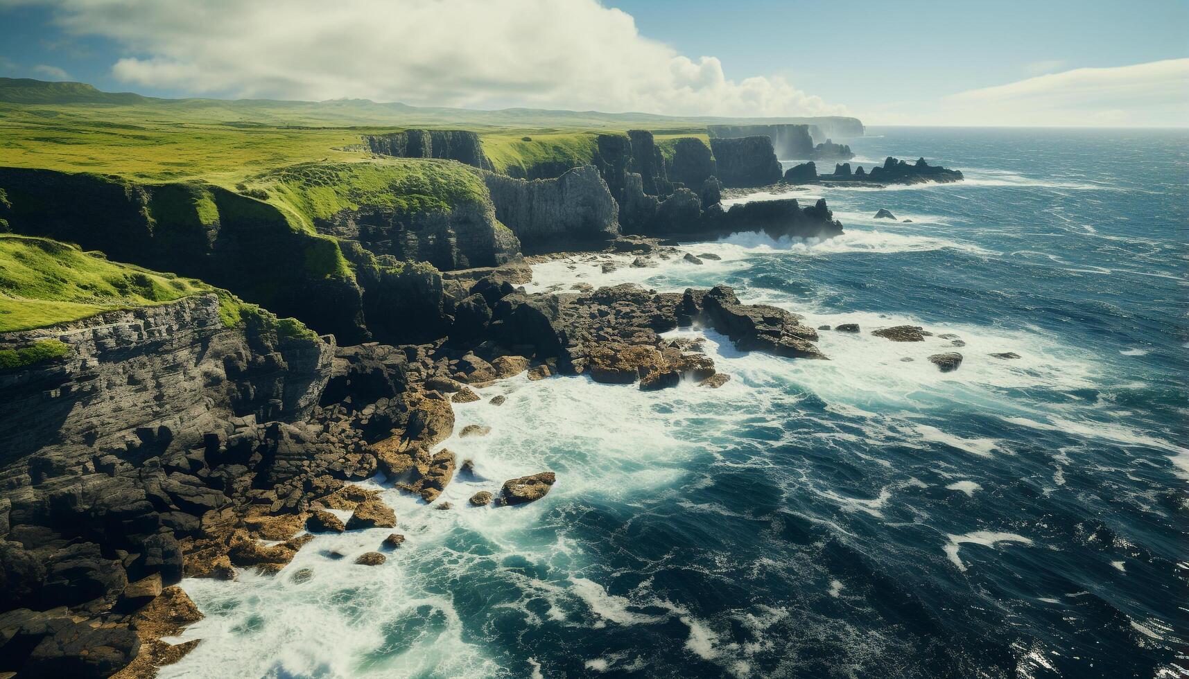 ai généré majestueux littoral, rupture vagues, horizon plus de eau, la nature beauté généré par ai photo