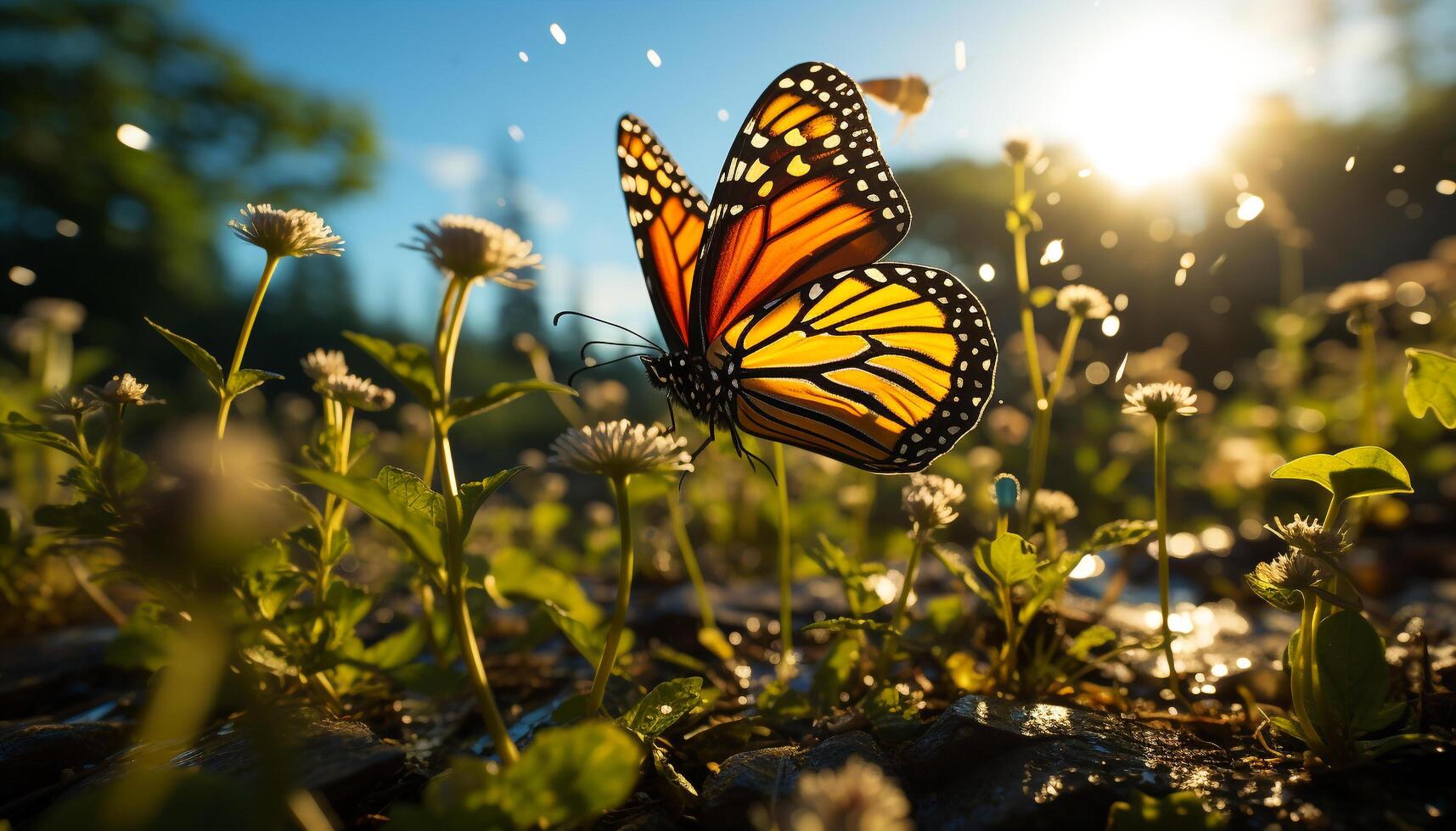 ai généré le papillon vibrant aile danses dans le été Prairie généré par ai photo