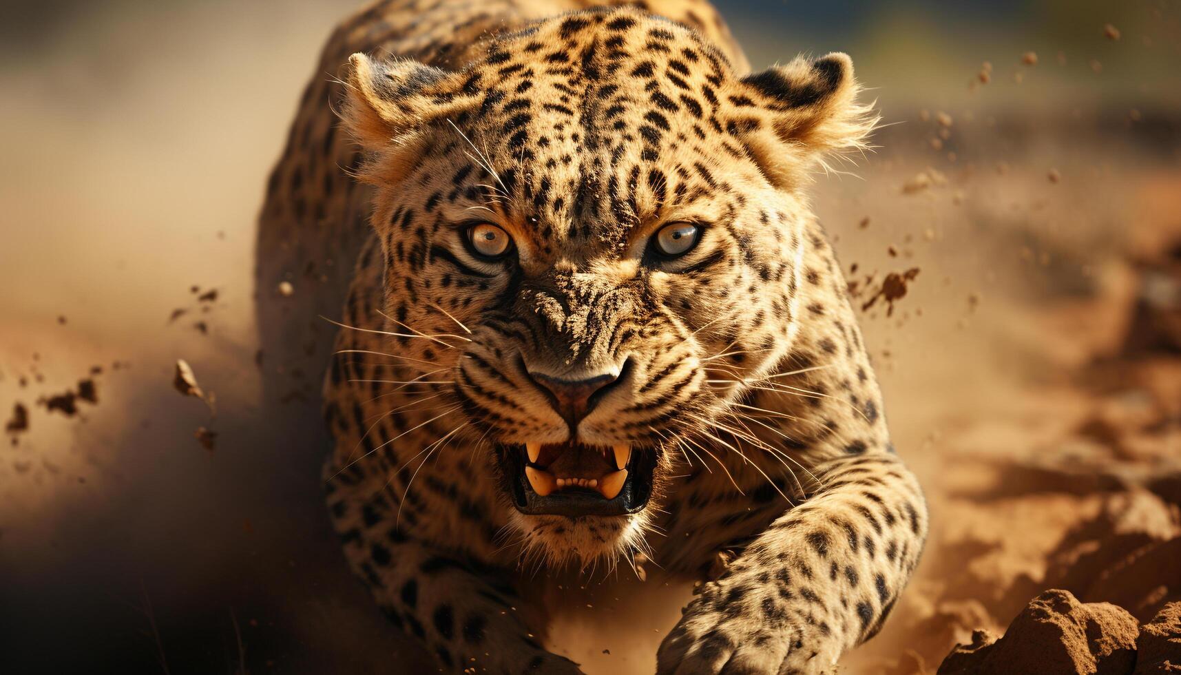 ai généré majestueux guépard en marchant dans le région sauvage, Pointé beauté dans la nature généré par ai photo