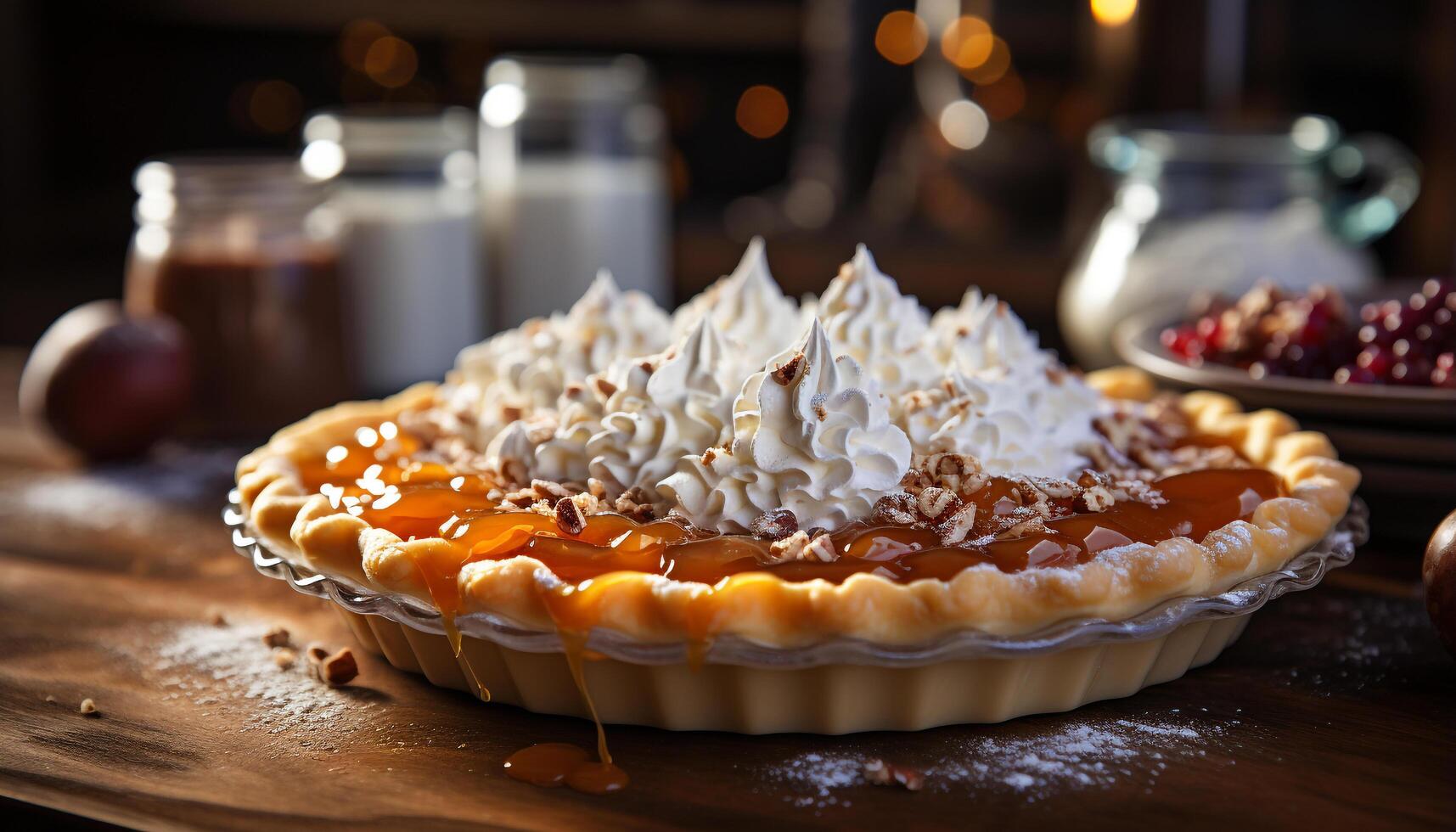 ai généré fait maison sucré tarte, cuit avec Frais fruit, une gourmet délice généré par ai photo