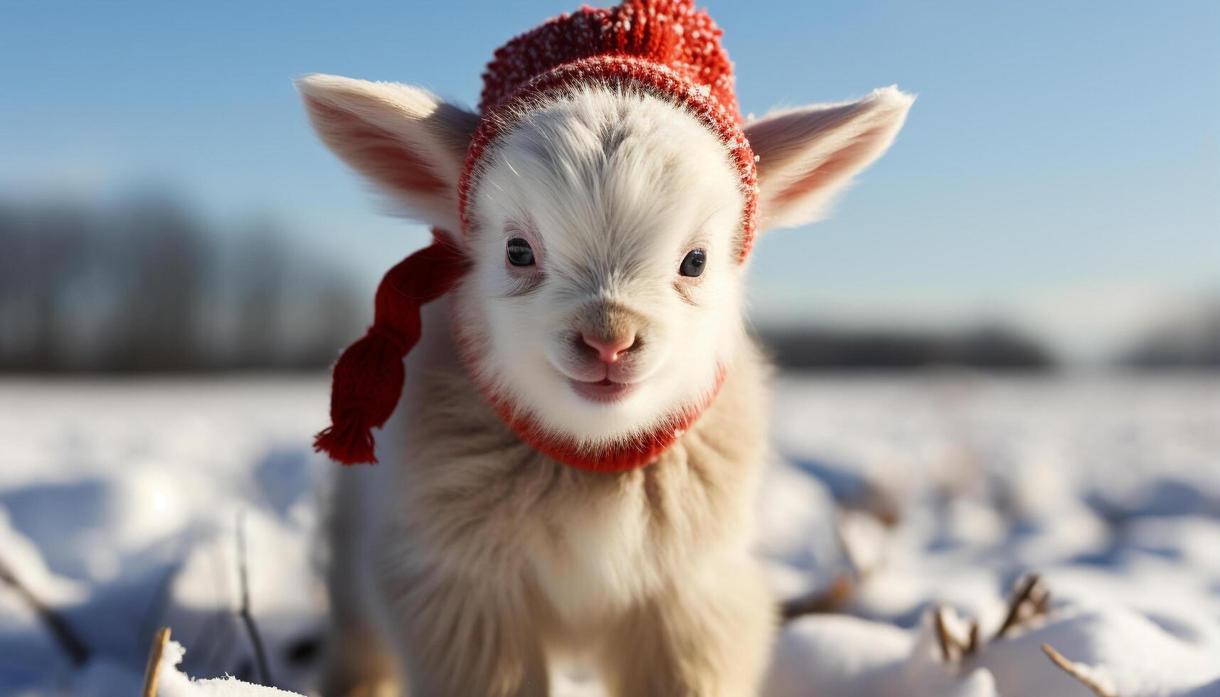 ai généré une mignonne chiot et une duveteux lapin jouer dans le neige généré par ai photo