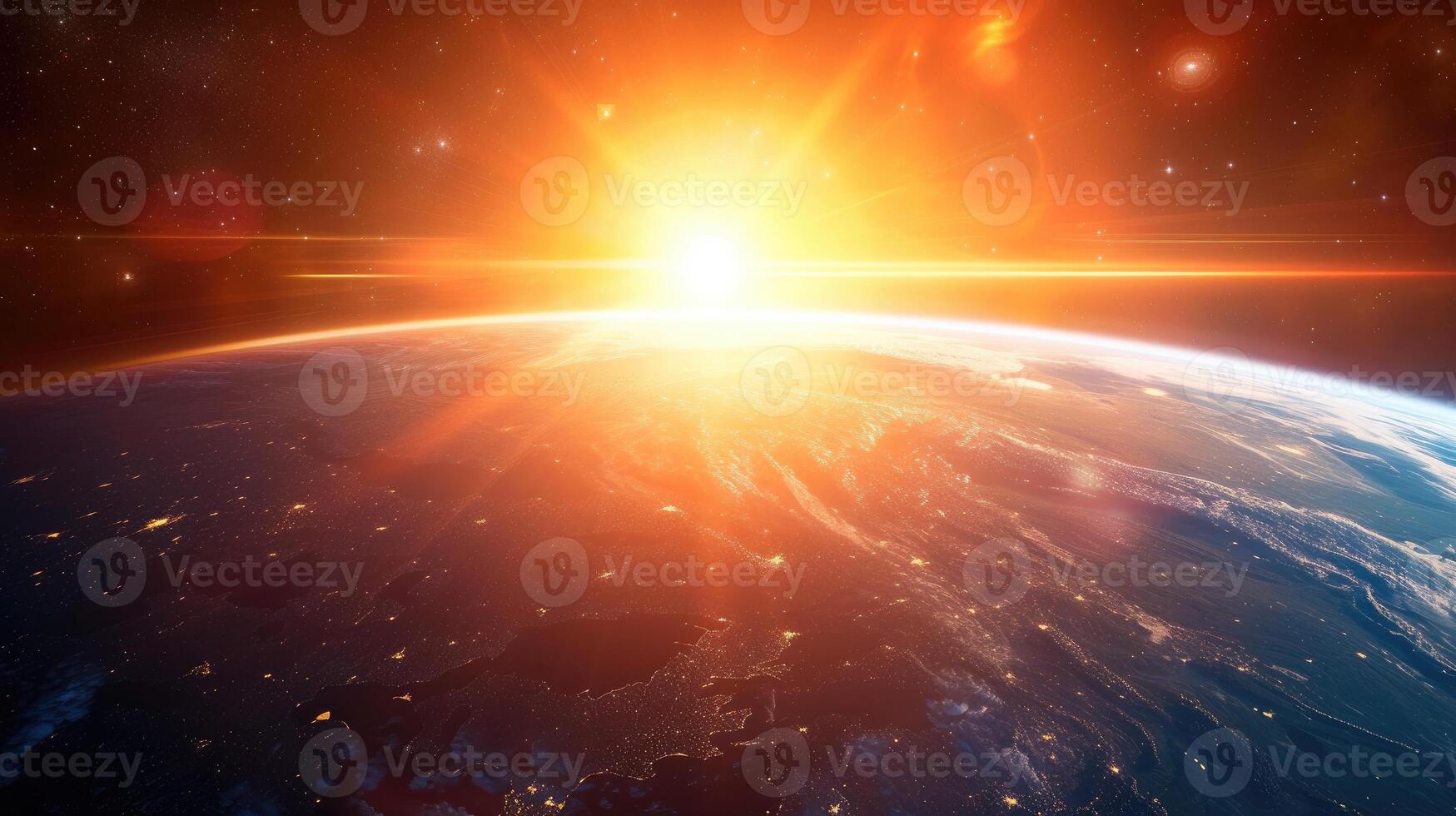 ai généré expérience une Stupéfiant lever du soleil plus de le Terre, avec une brillant Soleil et éclater. ai généré photo