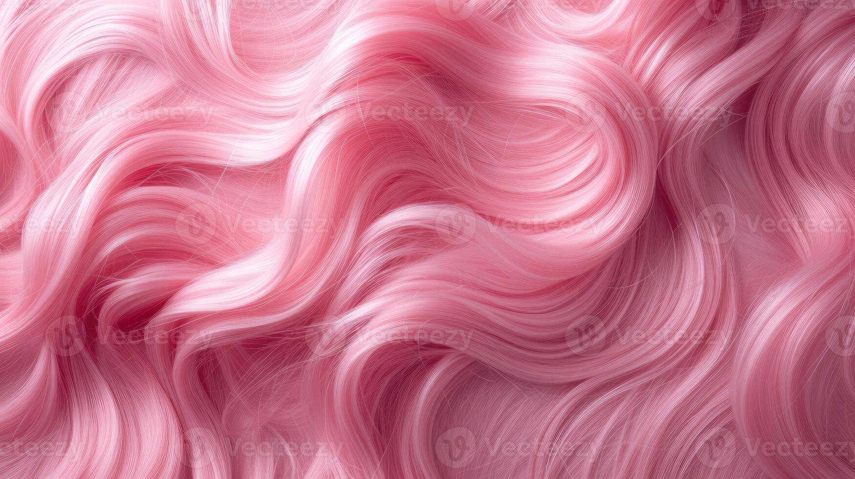 ai généré en bonne santé coloré frisé rose cheveux avec ondulé texture sur rose Contexte. vibrant séduire, ai généré. photo