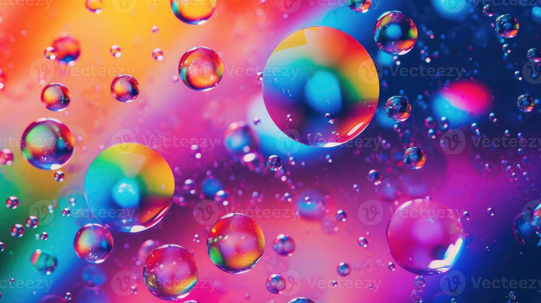 ai généré de couleur néon bulles créer une vibrant et espiègle afficher avec une arc en ciel de teintes. ai généré. photo