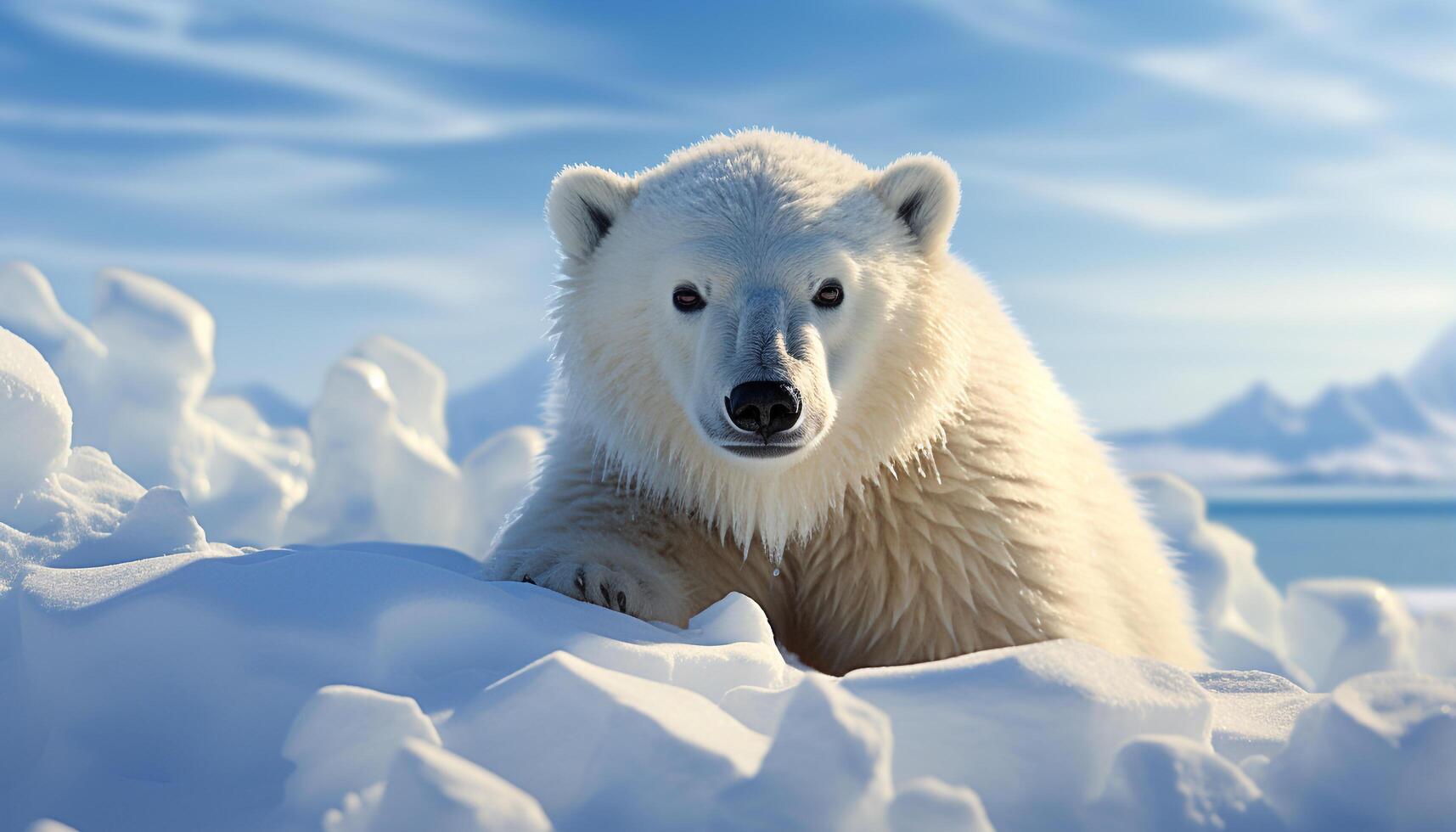 ai généré mignonne duveteux chien en marchant sur neigeux Arctique paysage généré par ai photo