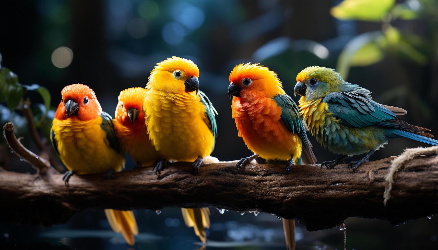 ai généré mignonne ara se percher sur bifurquer, vibrant plumes dans tropical forêt tropicale généré par ai photo