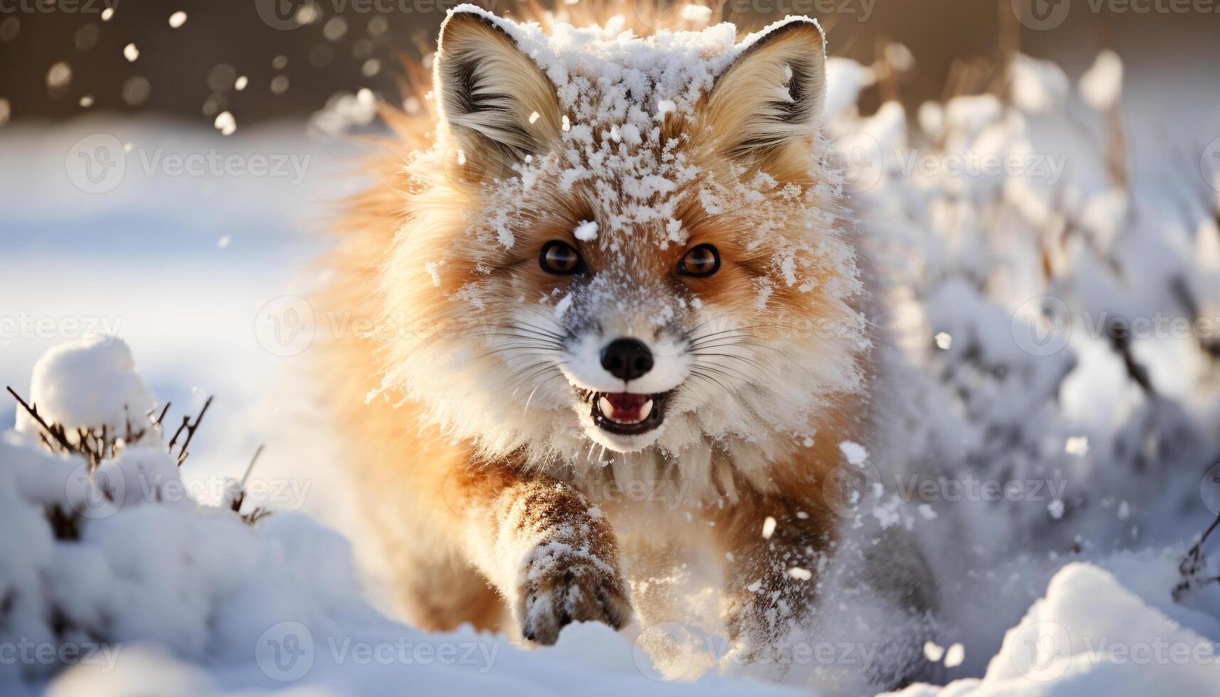 ai généré mignonne chiot en jouant dans le neige, joyeux et de bonne humeur généré par ai photo