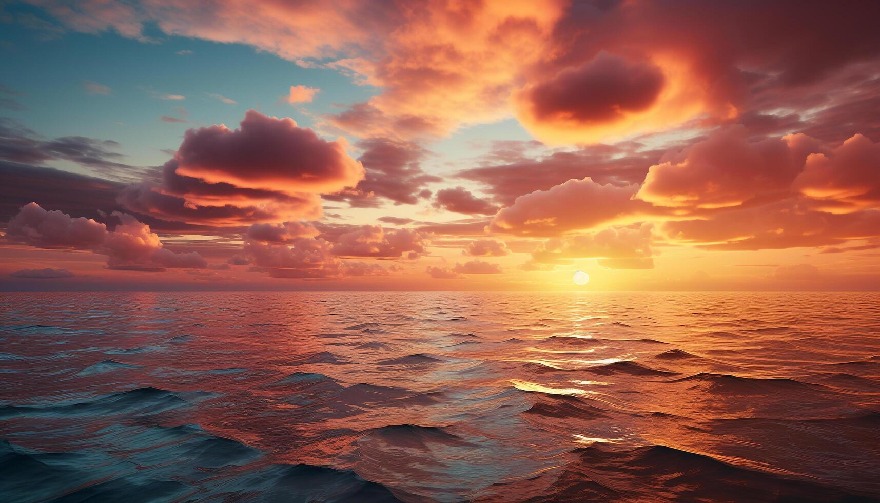 ai généré le coucher du soleil plus de eau, la nature beauté réfléchi dans tranquille paysage marin généré par ai photo