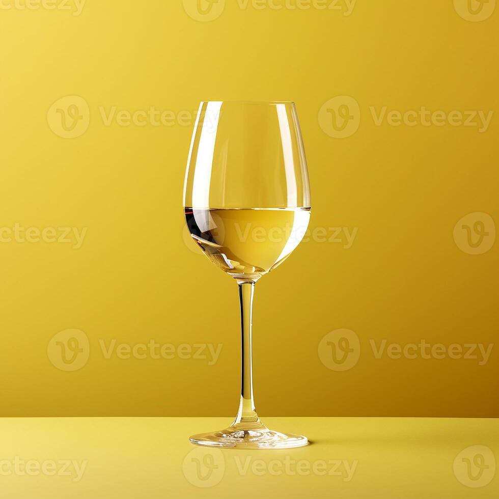 ai généré une plein verre de blanc du vin sur une Jaune Contexte. photo