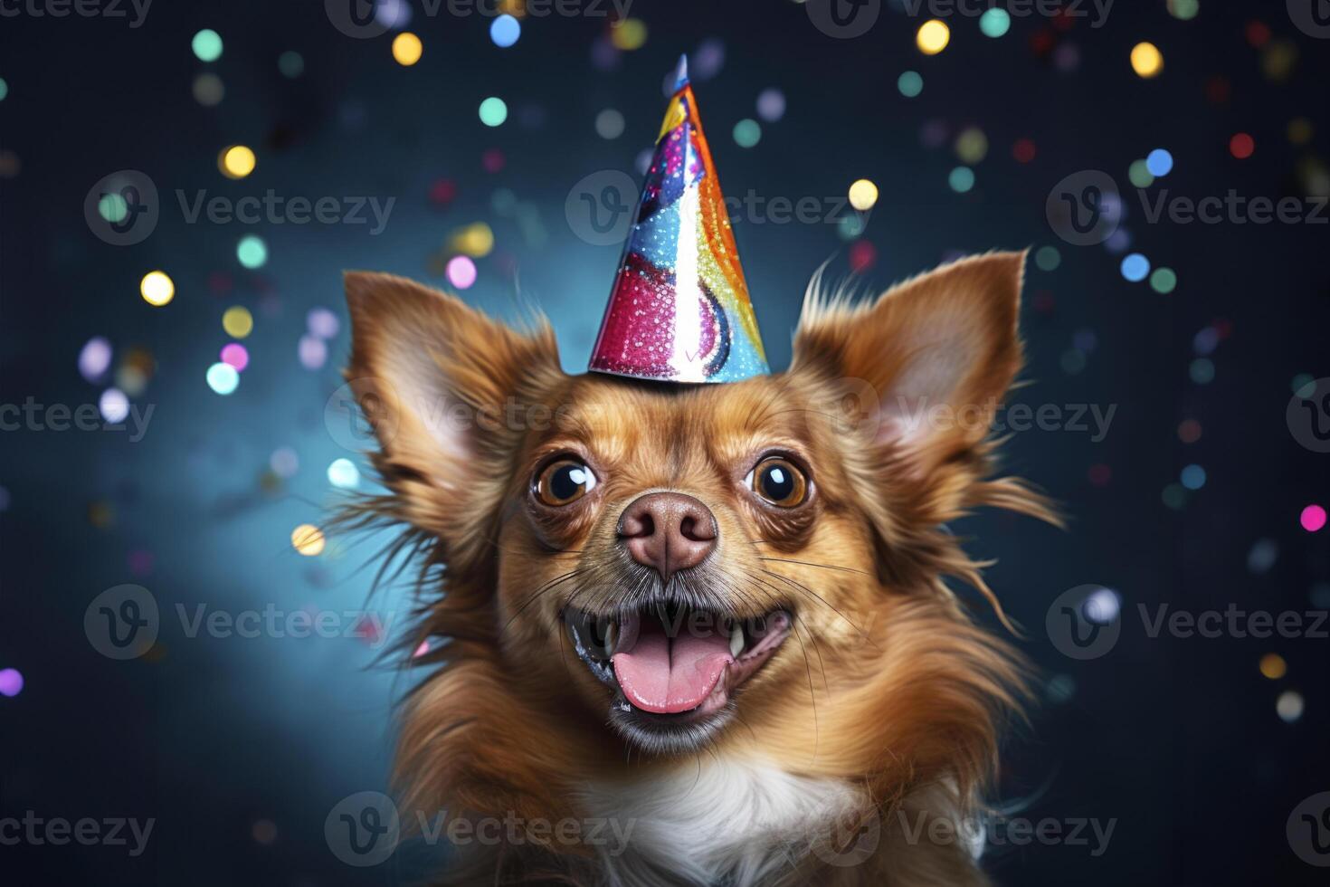 ai généré une chien portant une fête chapeau photo