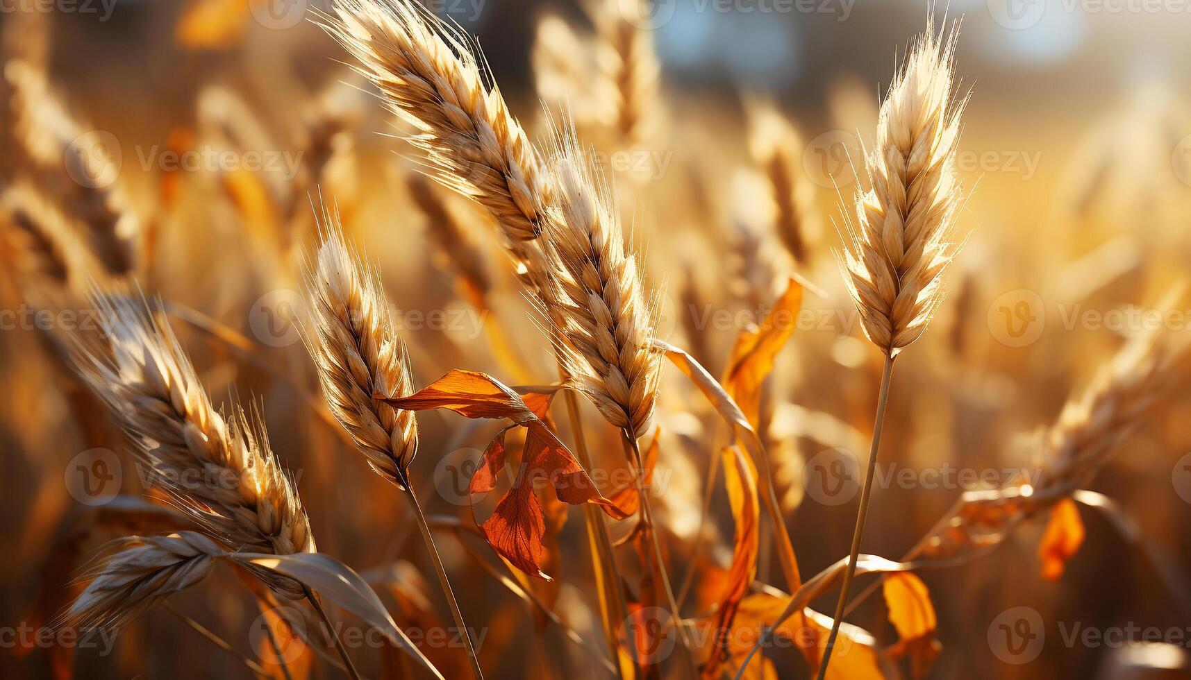 ai généré le coucher du soleil plus de une d'or blé champ, la nature vibrant beauté généré par ai photo