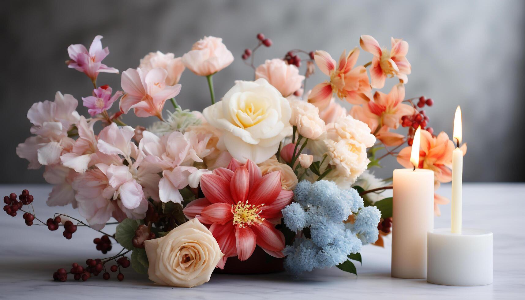 ai généré une magnifique bouquet de multi coloré fleurs apporte romance généré par ai photo