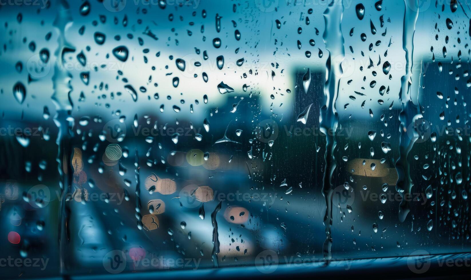 ai généré gouttes de pluie sur le fenêtre de le voiture photo