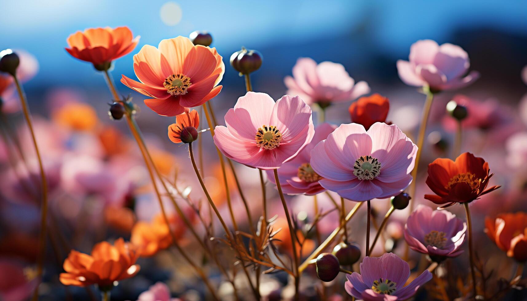 ai généré une vibrant bouquet de coloré fleurs décore le Prairie généré par ai photo