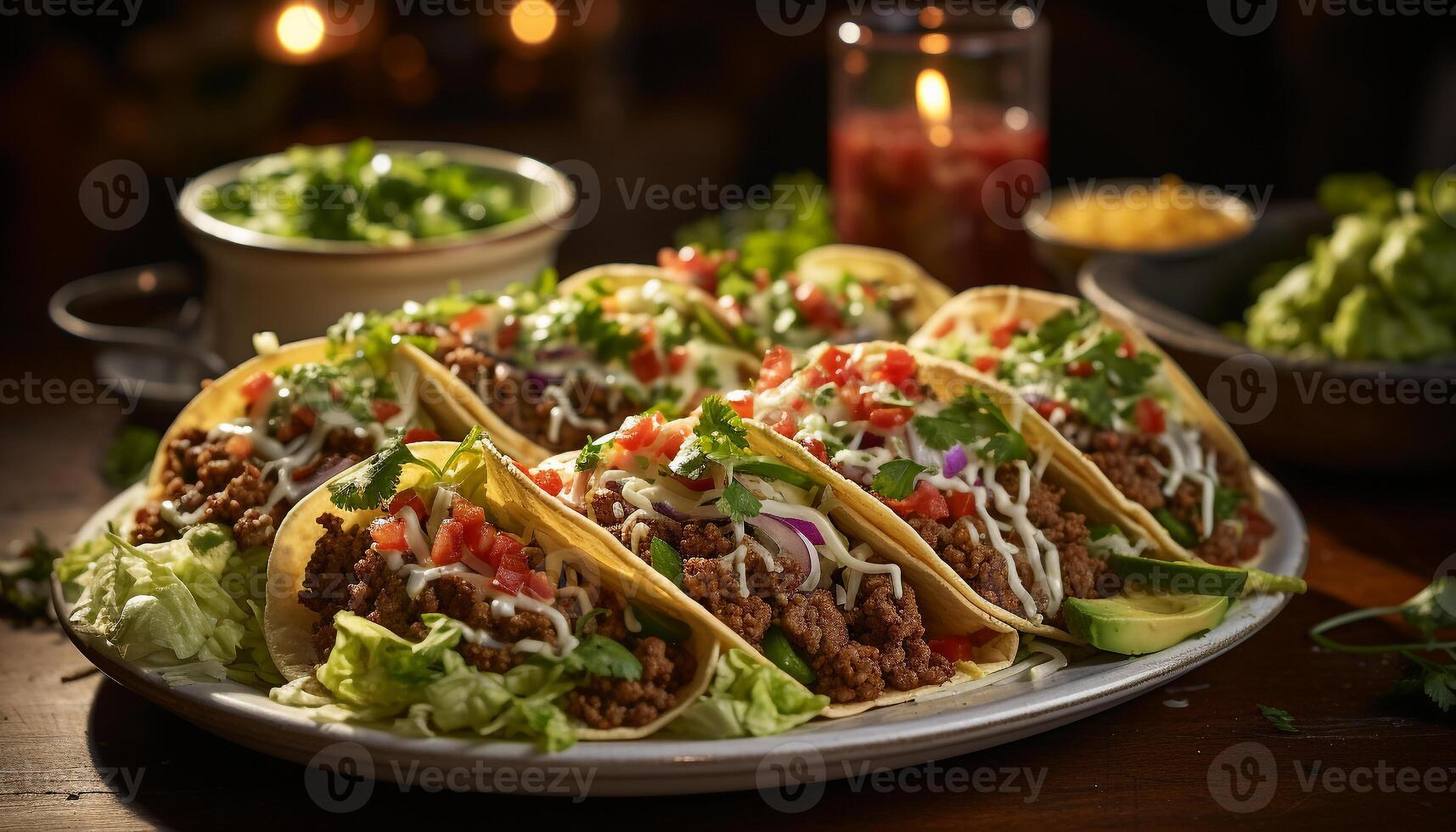 ai généré grillé du boeuf taco avec Frais guacamole sur galette tortilla généré par ai photo