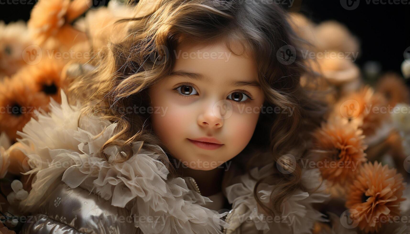 ai généré une mignonne fille souriant, à la recherche à caméra, plein de joie généré par ai photo