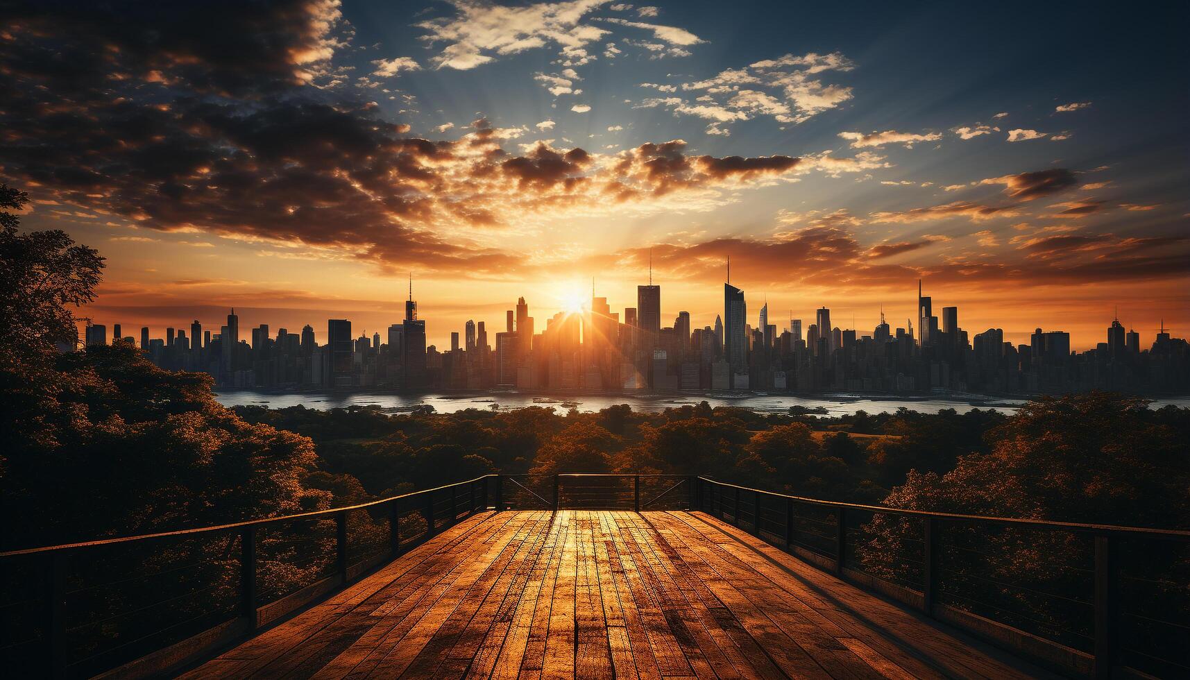 ai généré paysage urbain à le coucher du soleil Urbain ligne d'horizon, gratte-ciel, en plein air, crépuscule, architecture généré par ai photo