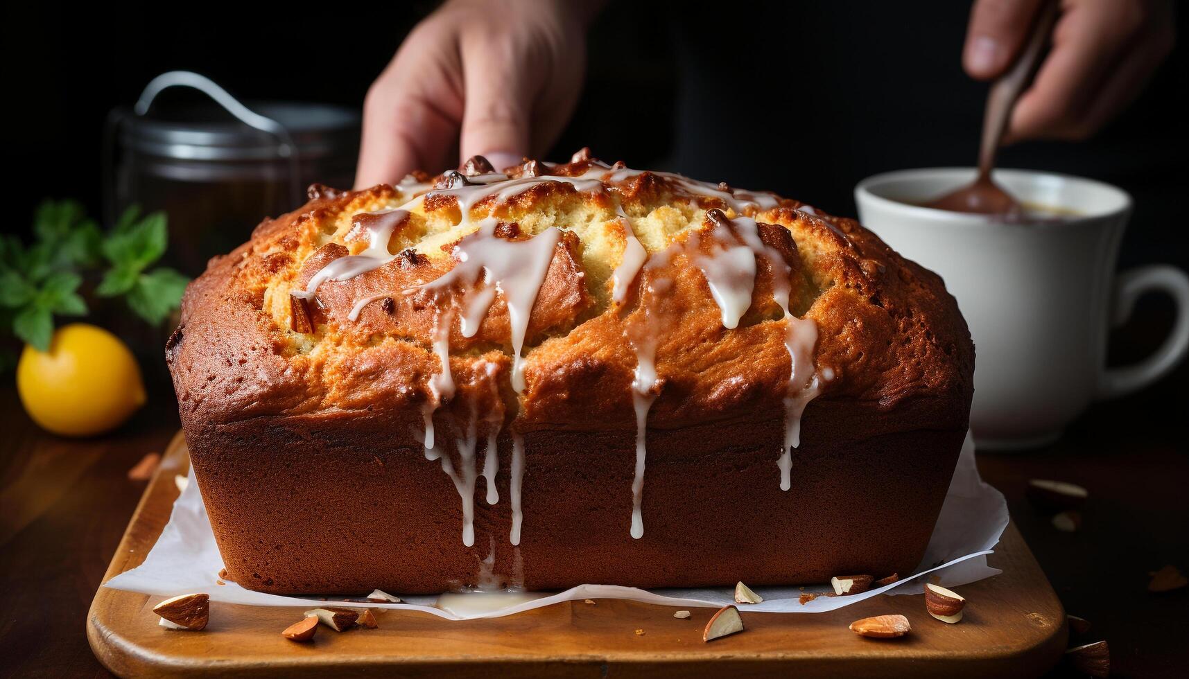 ai généré une fait maison tranche de Chocolat panettone sur une rustique table généré par ai photo