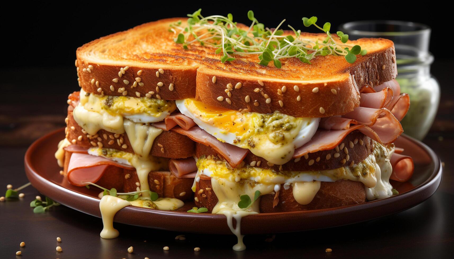 ai généré grillé porc sandwich, Frais et délicieux, prêt à manger gourmet repas généré par ai photo