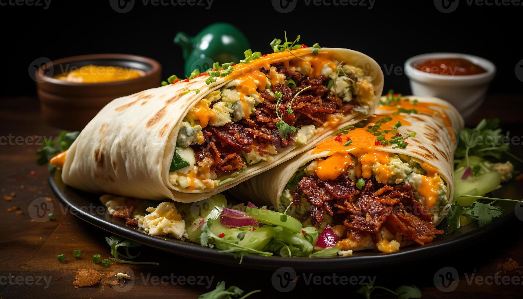 ai généré fait maison du boeuf taco avec guacamole, tomate, et coriandre sur tortilla généré par ai photo