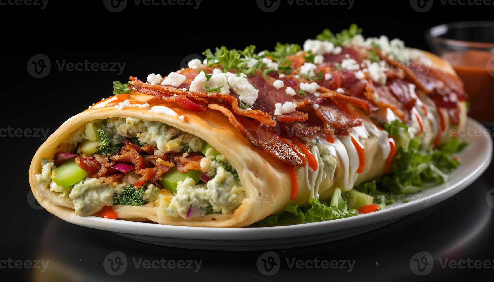 ai généré grillé Viande, guacamole, et Frais des légumes sur une taco généré par ai photo