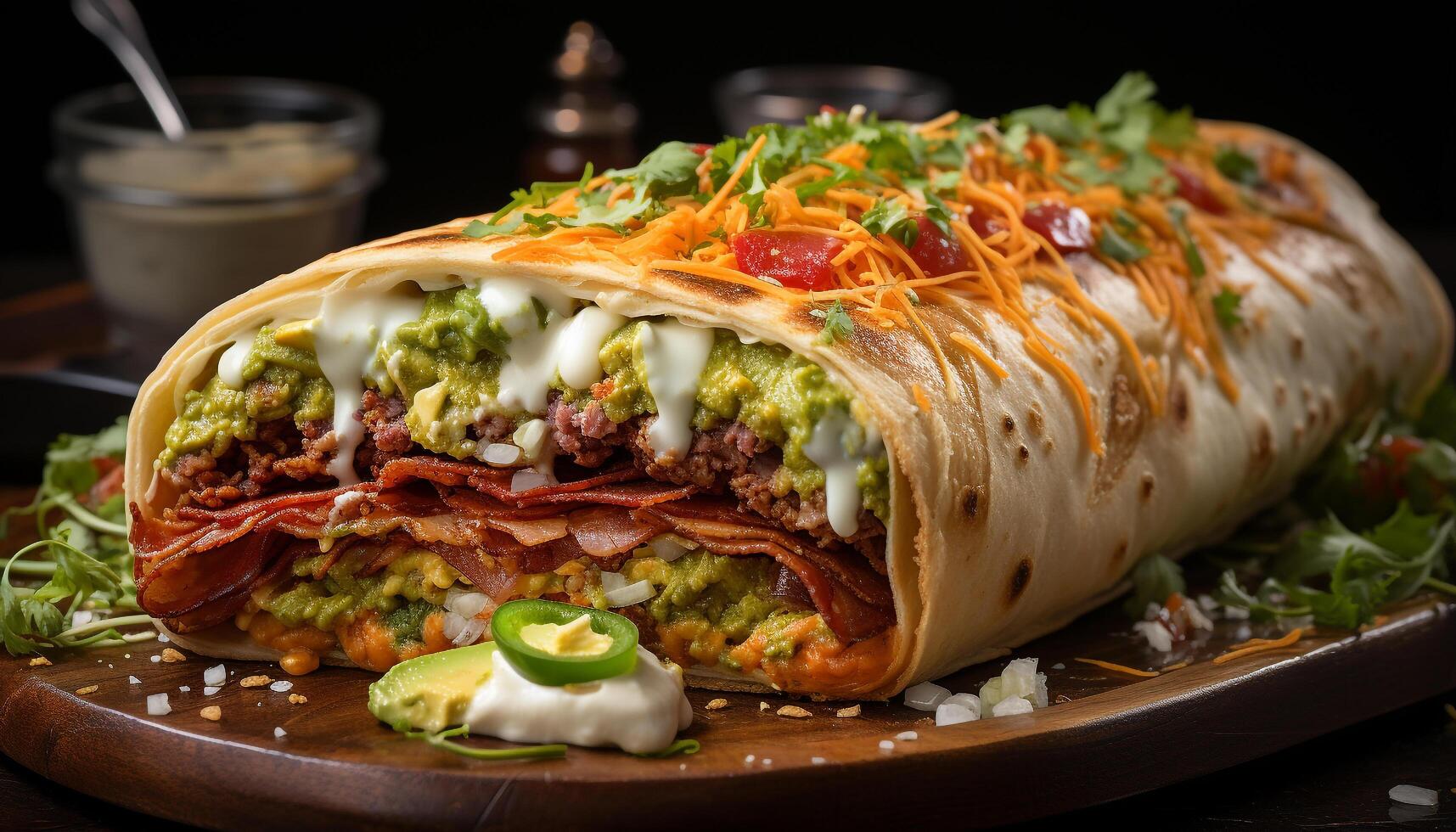 ai généré grillé du boeuf taco avec guacamole, tomate, et Frais coriandre généré par ai photo