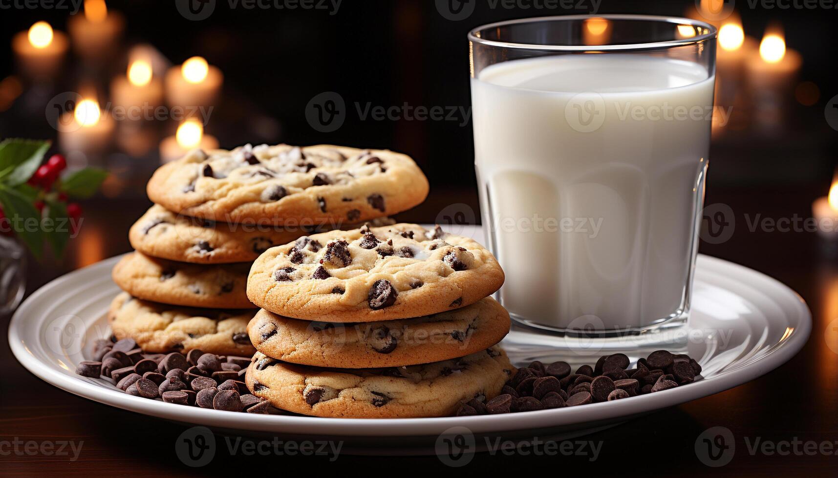 ai généré empiler de fait maison Chocolat puce biscuits sur rustique en bois table généré par ai photo