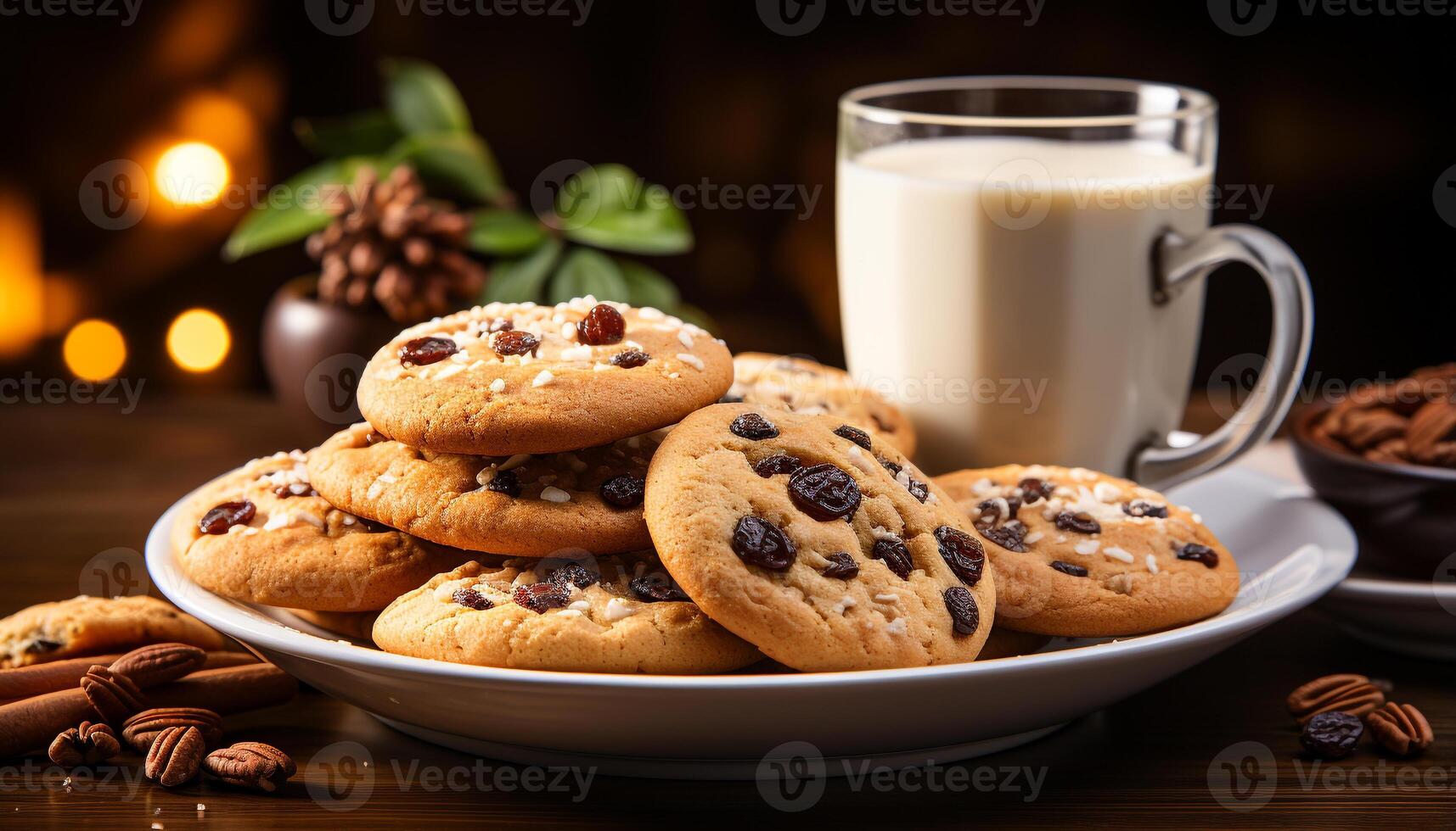 ai généré une empiler de fait maison Chocolat puce biscuits sur une rustique table généré par ai photo