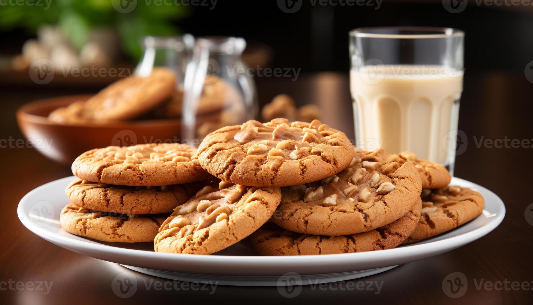 ai généré une empiler de fait maison Chocolat puce biscuits sur une rustique table généré par ai photo