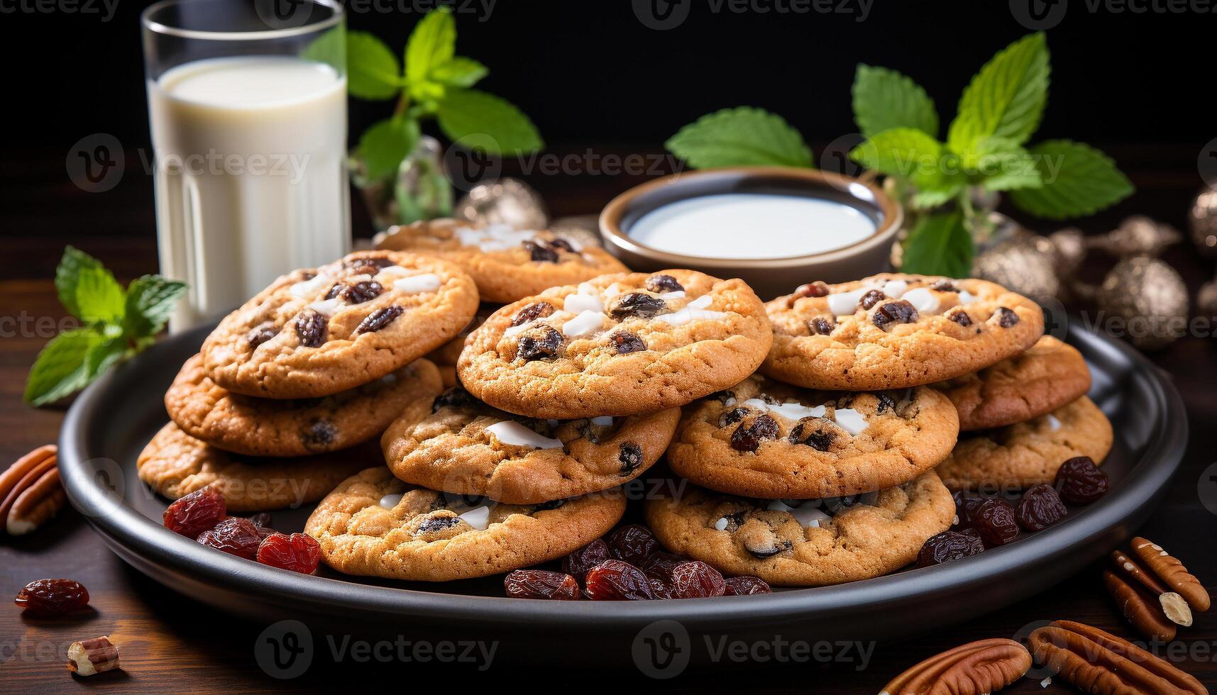 ai généré fait maison Chocolat puce biscuits sur rustique en bois table généré par ai photo