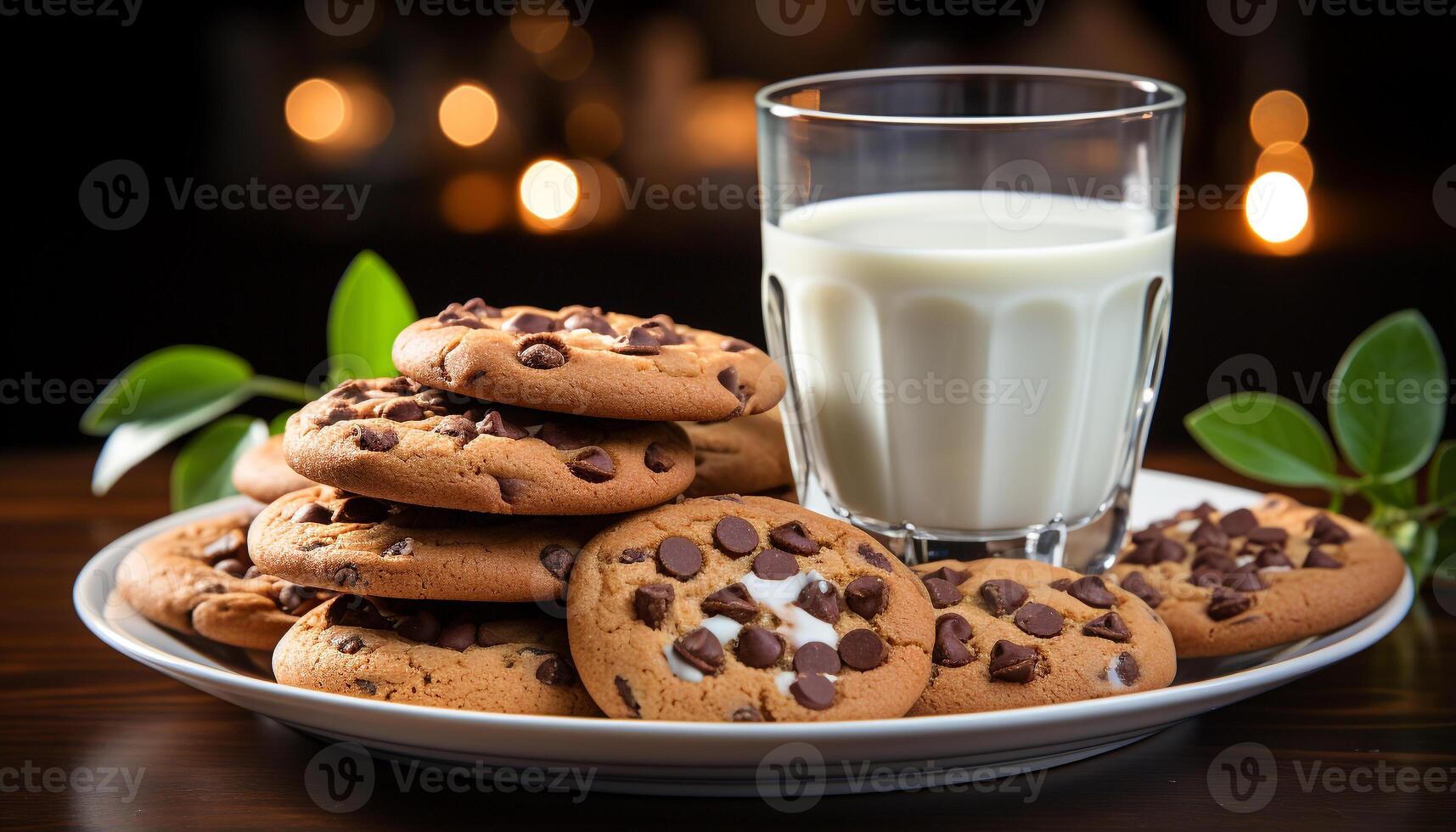 ai généré fraîchement cuit Chocolat puce biscuits sur une en bois table généré par ai photo
