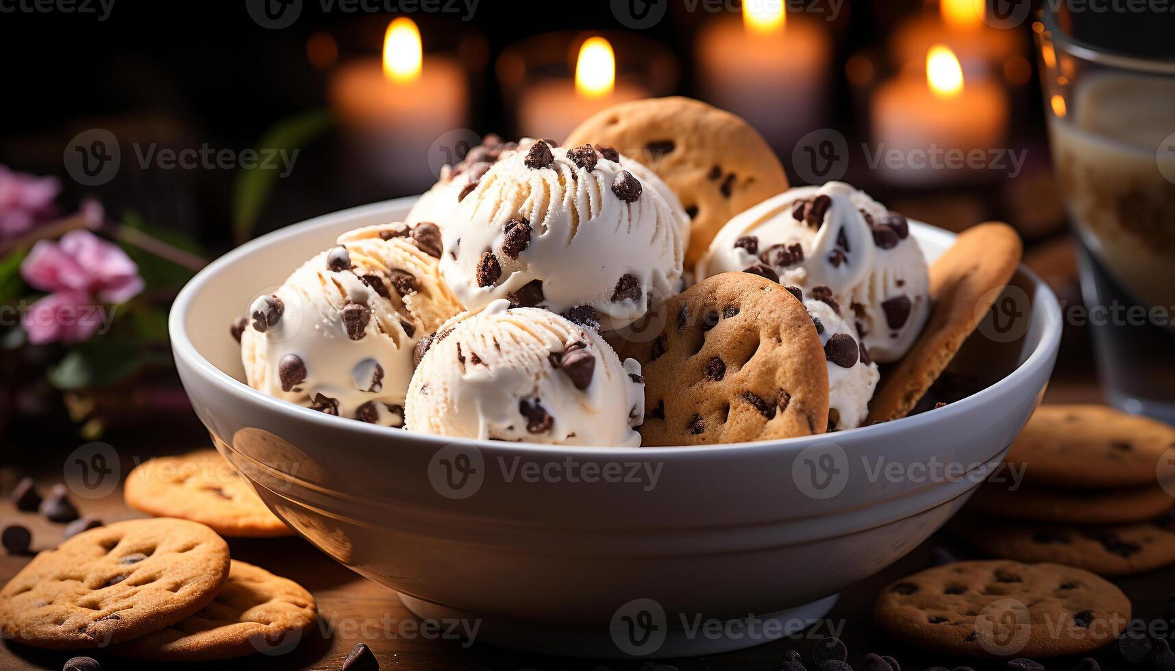 ai généré indulgent fait maison dessert Chocolat puce biscuit avec foncé Chocolat généré par ai photo