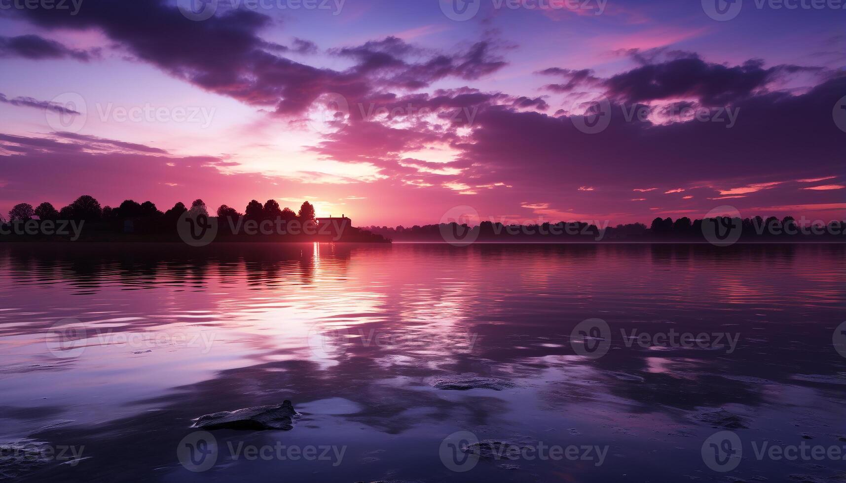 ai généré tranquille le coucher du soleil reflète beauté dans nature, serein paysage plus de l'eau généré par ai photo