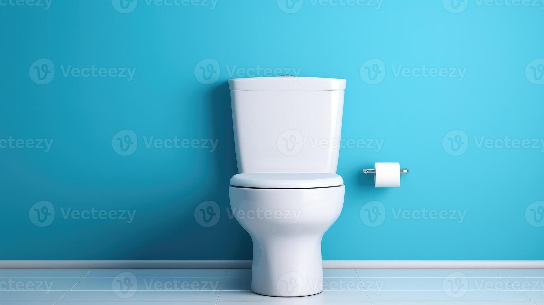 ai généré isolé, lisse blanc toilette contre vibrant bleu mur dans minimaliste salle de bains. moderne simplicité, ai généré. photo