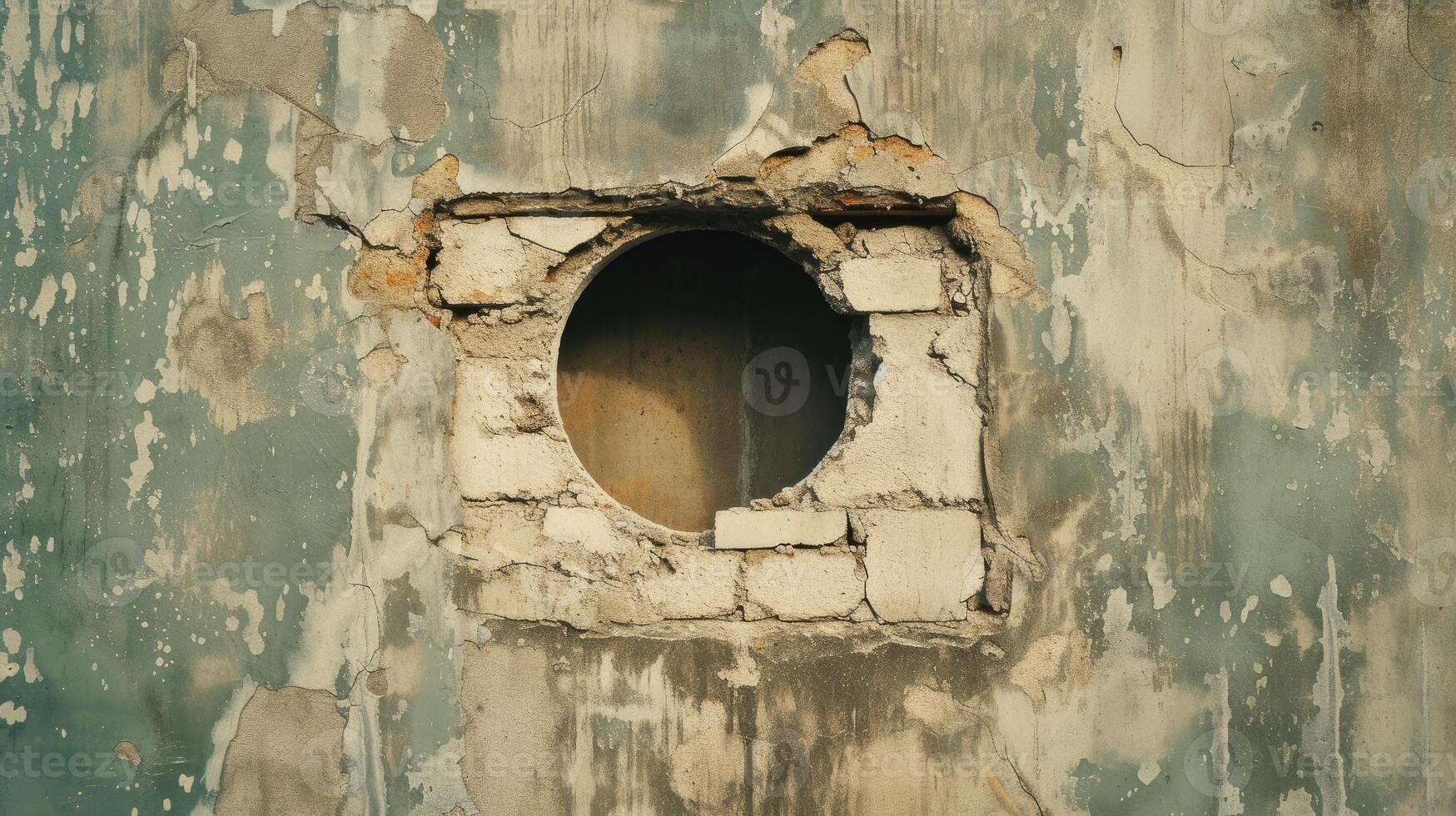 ai généré intrigant scène de une mur avec une unique trou, offre une aperçu dans le inconnu, ai généré. photo