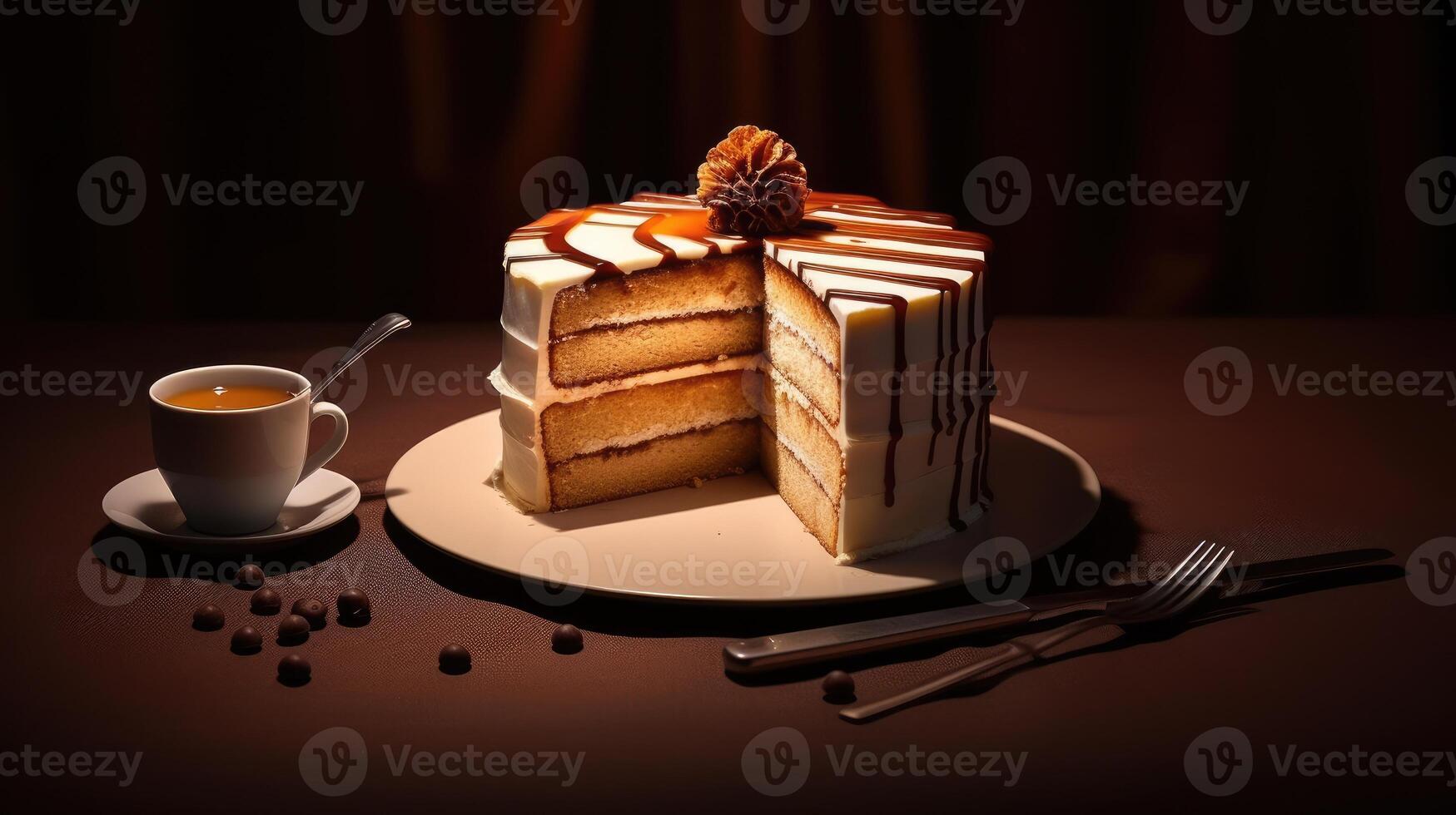 ai généré réel coup capture le essence de une délectable gâteau et ses attrayant tranches. ai généré photo