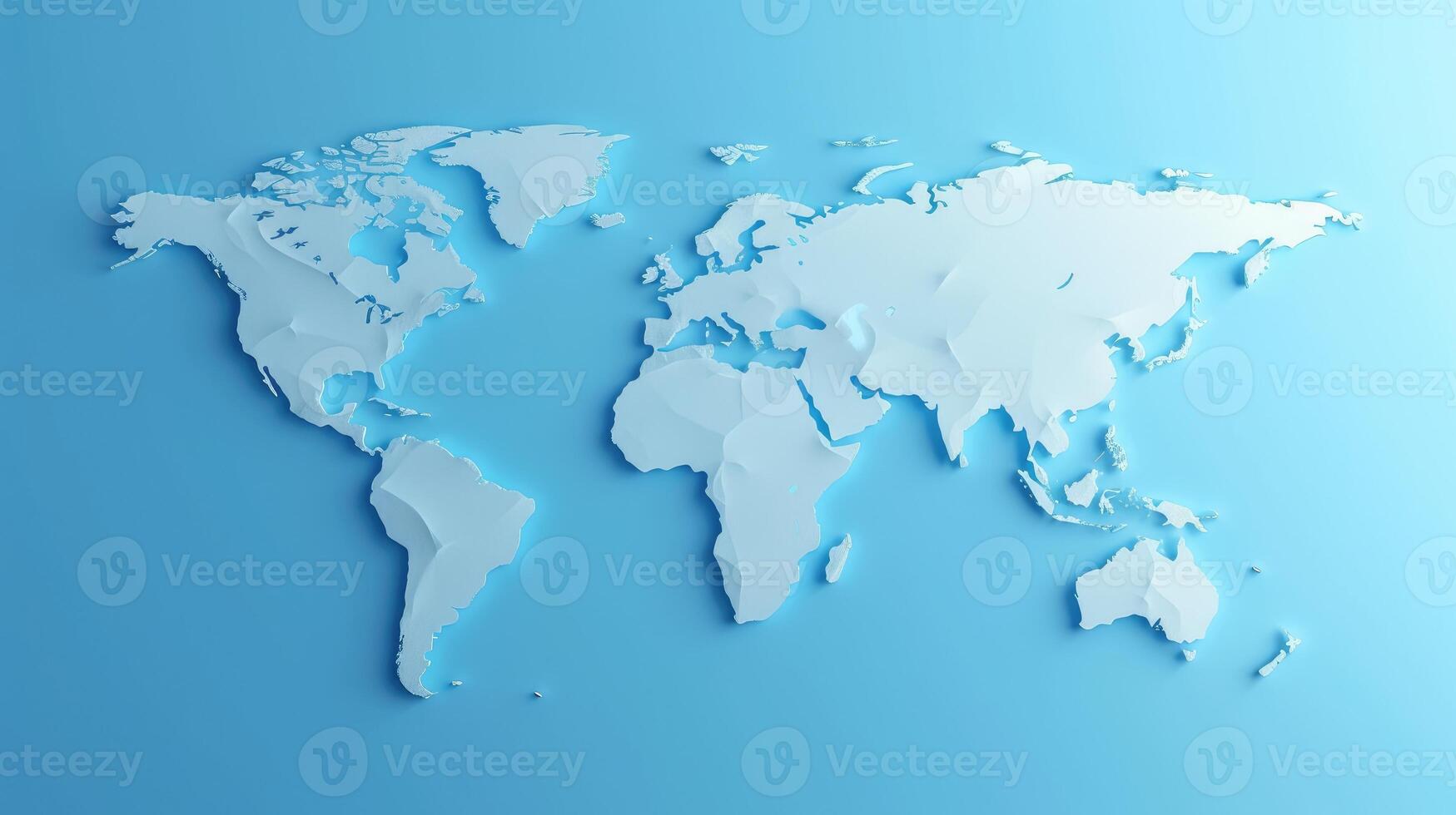 ai généré monde carte affiché sur une serein bleu arrière-plan, symbolisant le essence de la géographie et exploration, ai généré. photo
