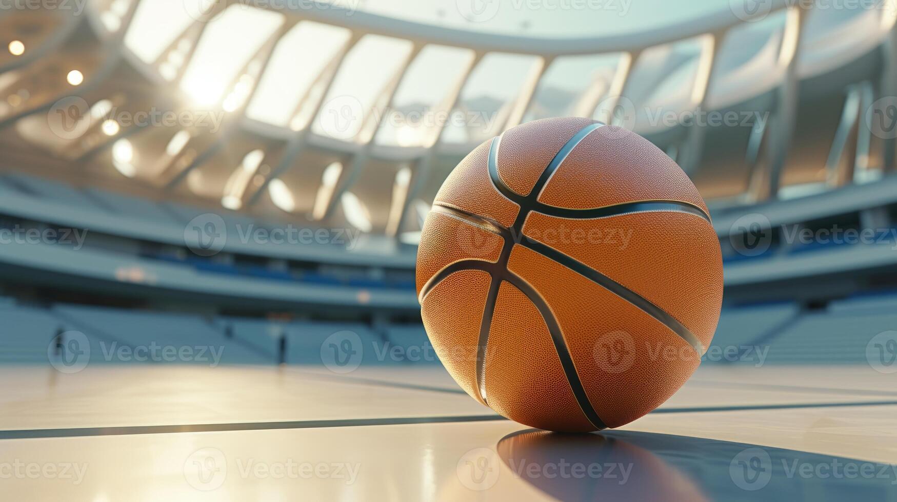 ai généré basketball Balle positionné avant une moderne arène une dynamique des sports instantané. stade anticipation, ai généré. photo