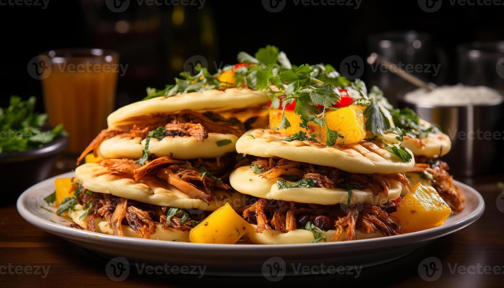 ai généré grillé Viande, Frais légumes, fait maison sauce sur rustique en bois assiette généré par ai photo